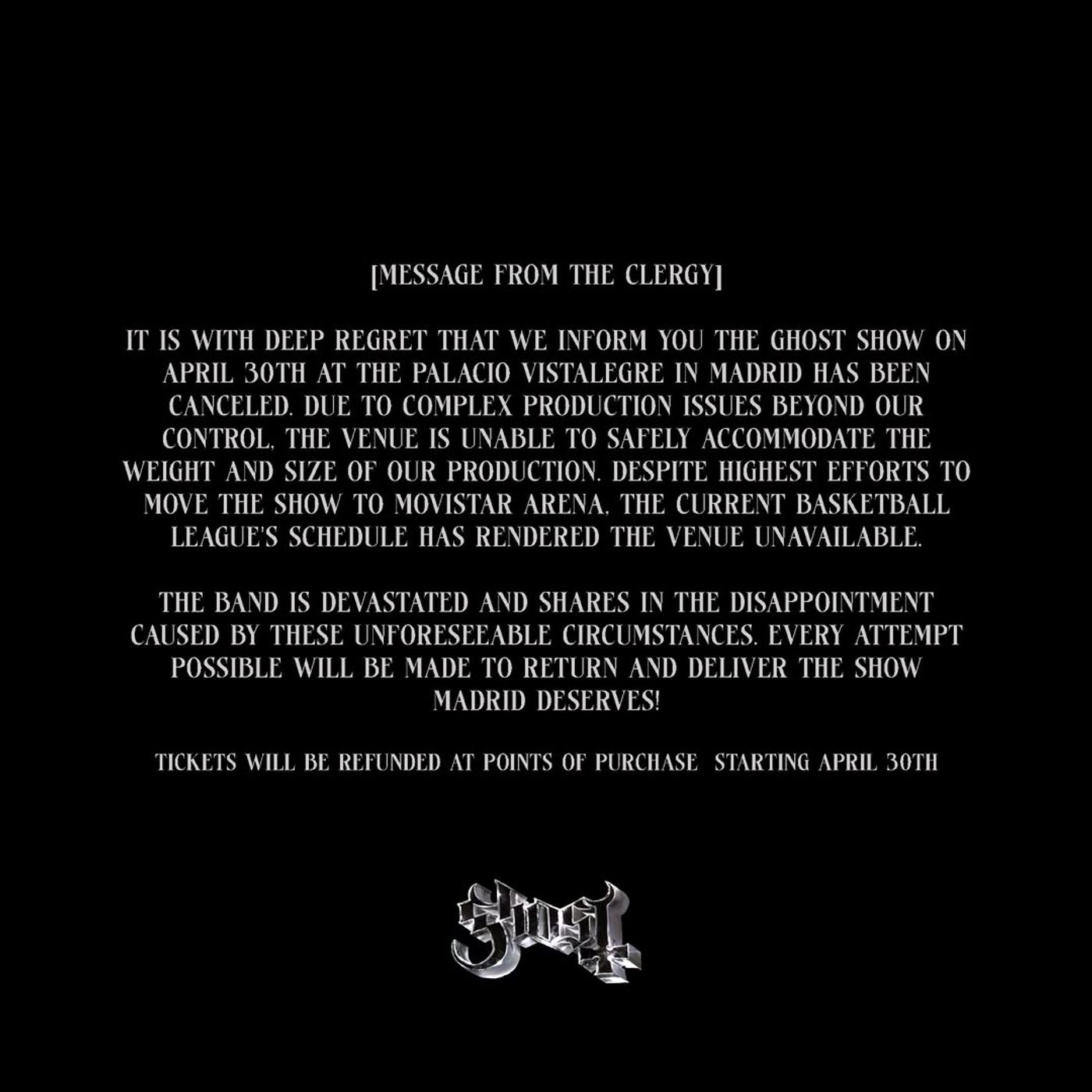 Se suspende el concierto de Ghost en Madrid del miércoles. <a href="https://www.instagram.com/p/DI5v2nThQbQ/?utm_source=ig_web_copy_link" target="_blank"> Ver post </a>