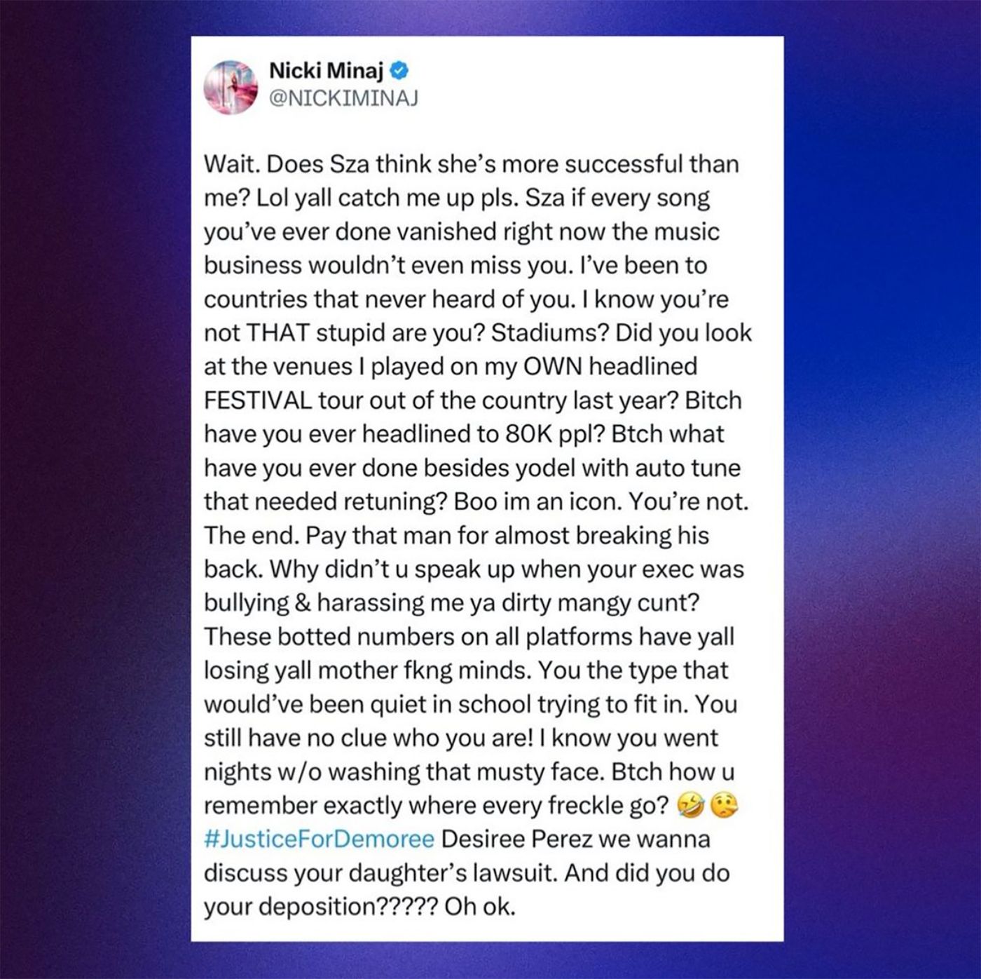 Lo que piensa Minaj de SZA.