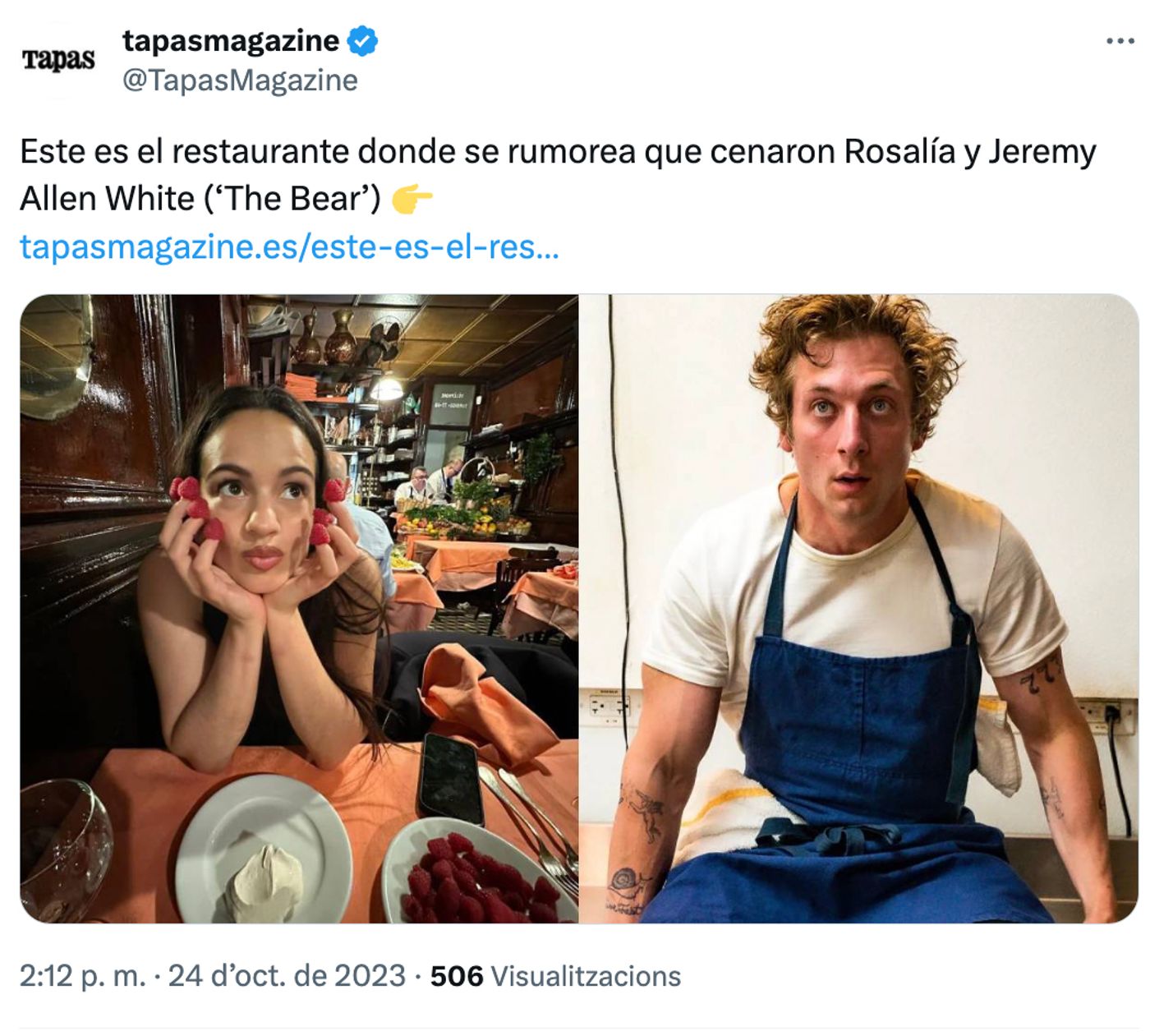 Las tapas de Rosalía.<a href="https://twitter.com/TapasMagazine/status/1716789720359801332" target="_blank"> Ver tuit </a>