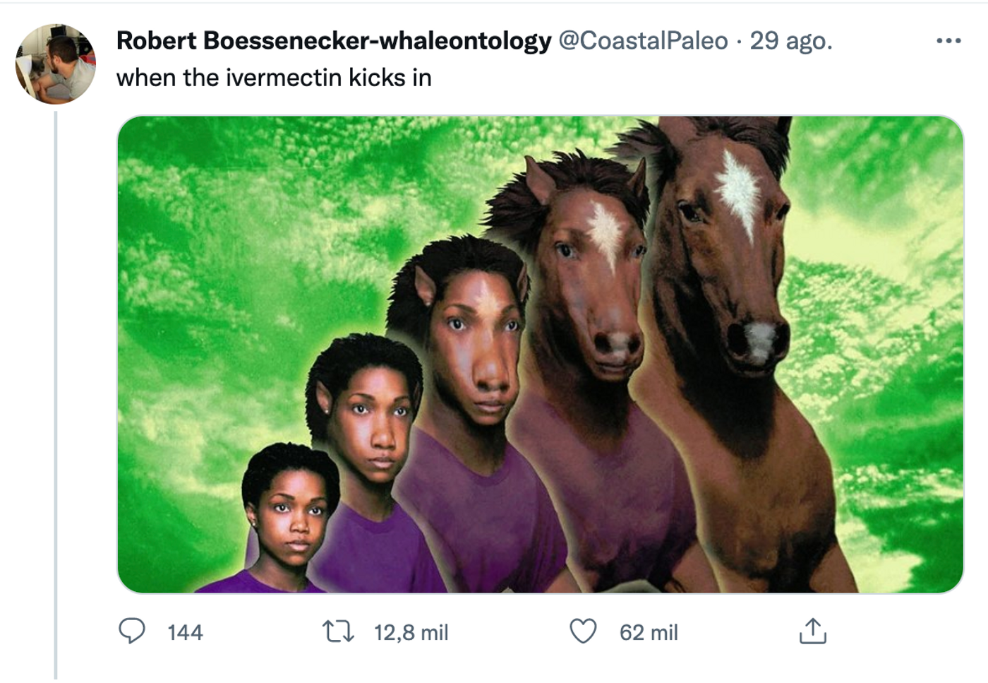 Un desparasitador de caballos llamado Ivermectin. <a href="https://twitter.com/CoastalPaleo/status/1431813328045809666" target="_blank"> Ver tuit </a>