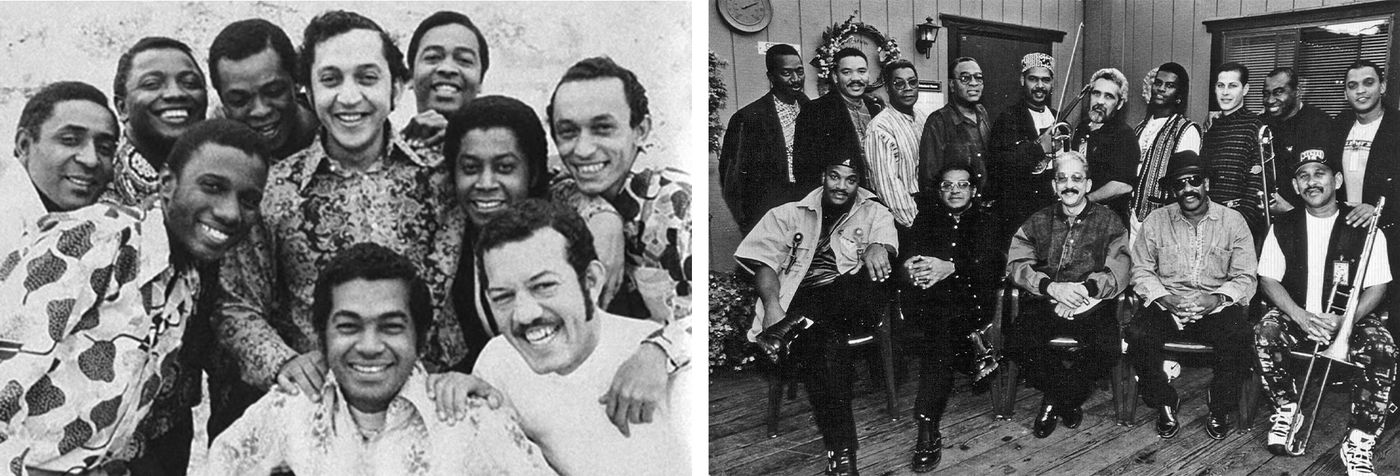 Los Van Van, históricos: en 1974 y en la década de los noventa (Juan Formell, en el centro).