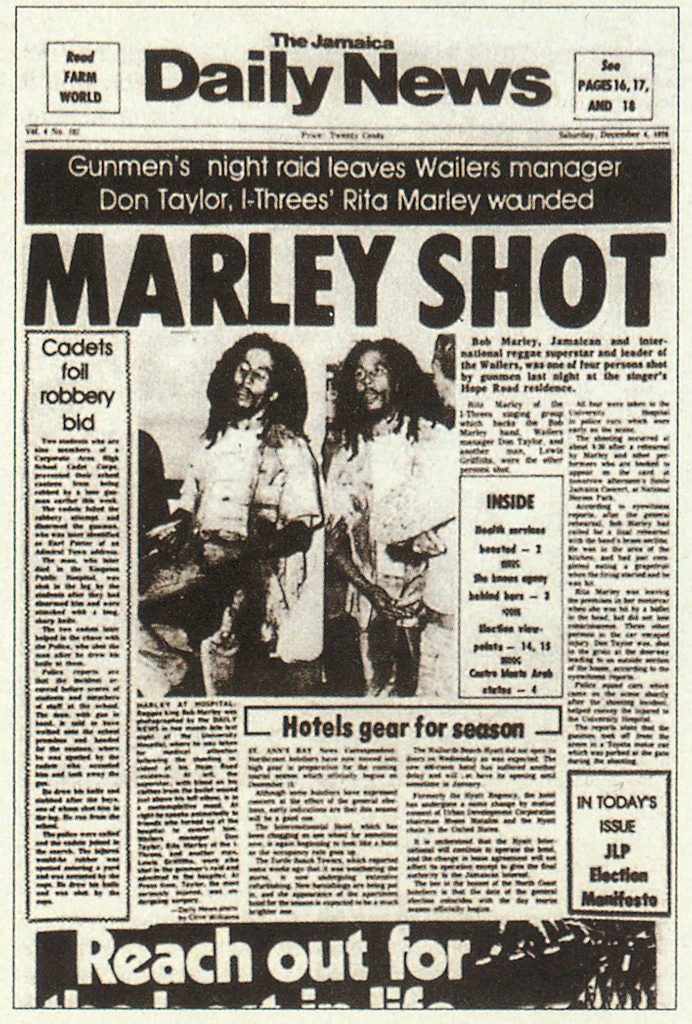 El tiroteo a Bob Marley, en primera plana.