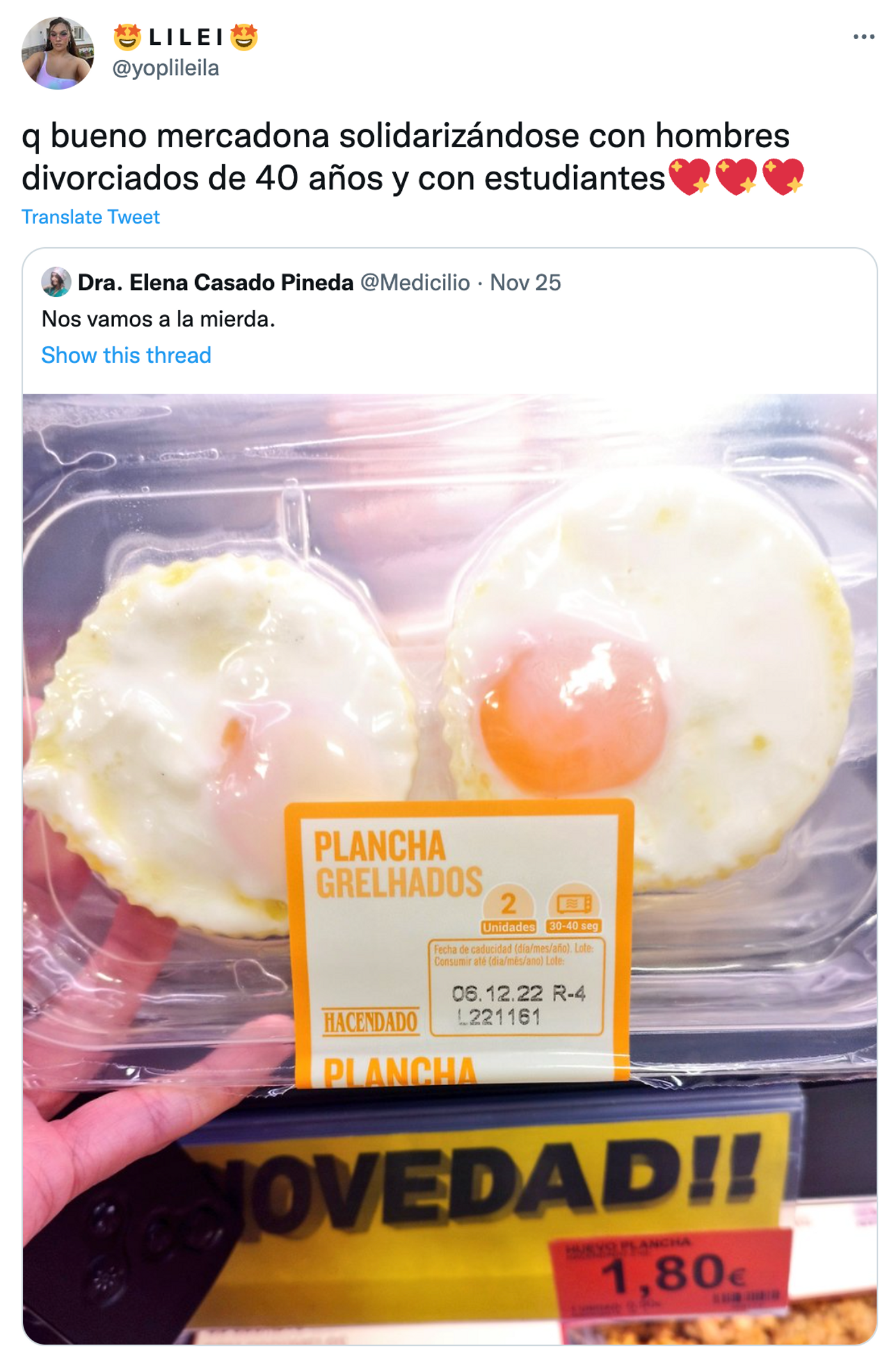 Suculenta cena para todos los públicos. <a href="https://twitter.com/yoplileila/status/1596466329565163520" target="_blank"> Ver tuit </a>
