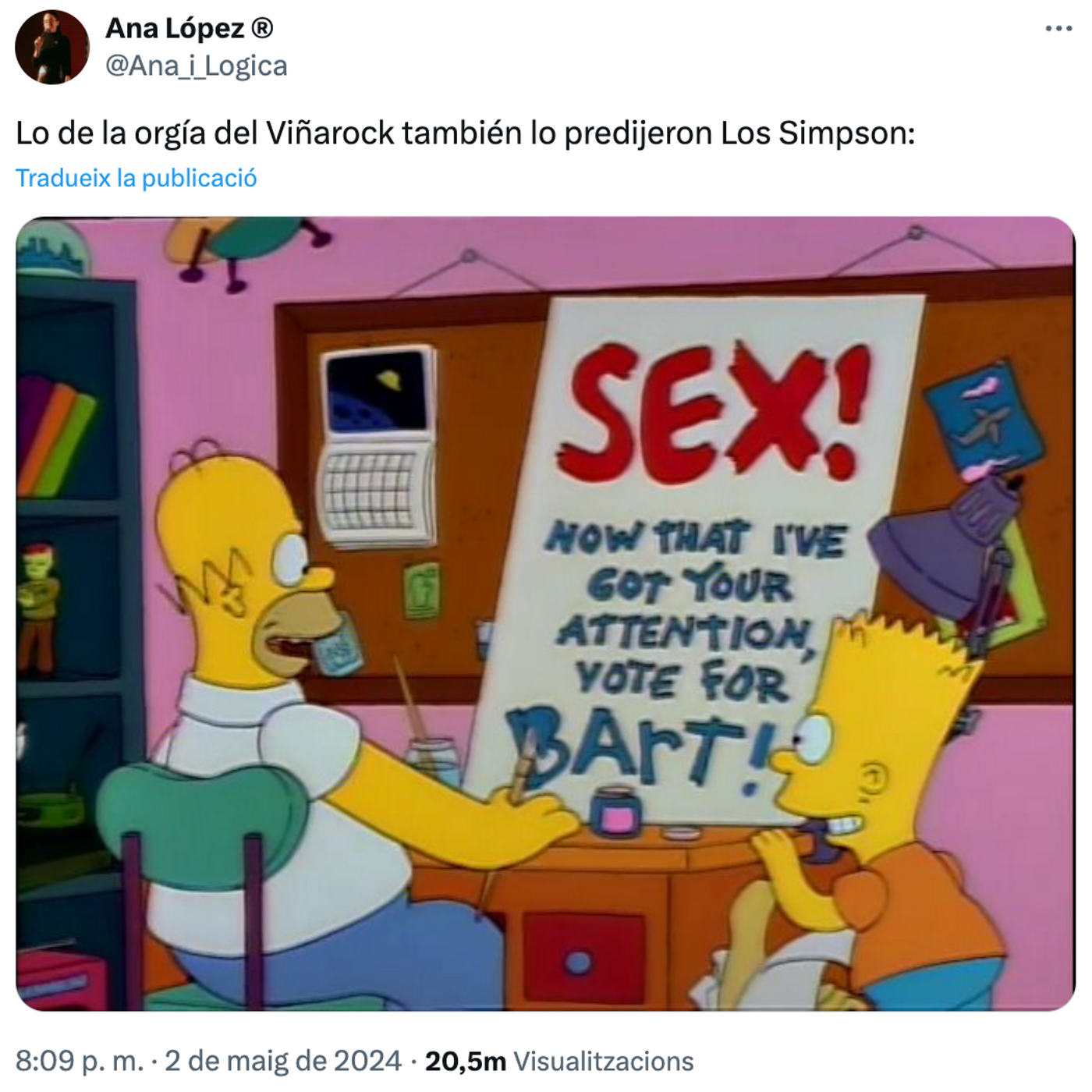 Sexo: el mejor reclamo. <a href="https://twitter.com/Ana_i_Logica/status/1786095750448857528" target="_blank"> Ver tuit </a>
