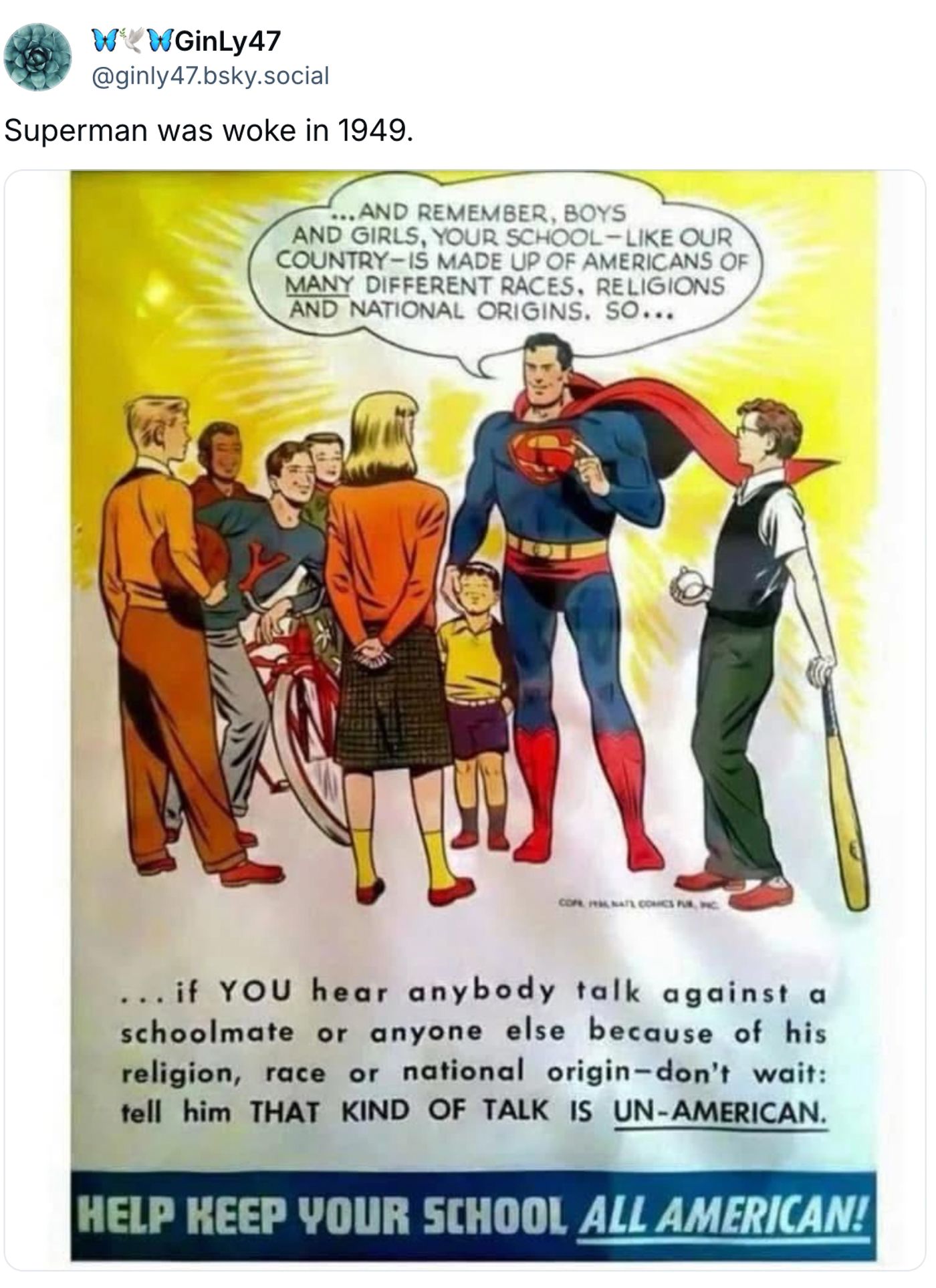 Superman ya era woke en 1949.<a href="https://bsky.app/profile/ginly47.bsky.social/post/3ltxu25j5h22d" target="_blank"> Ver post </a>