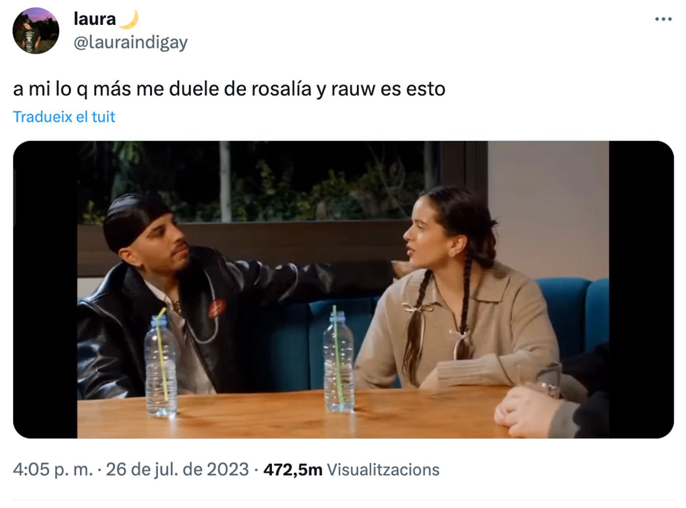 Vaya, Rosalía tenía la fe perdida en la masculinidad.<a href="https://twitter.com/lauraindigay/status/1684203292144926723" target="_blank"> Ver tuit </a>