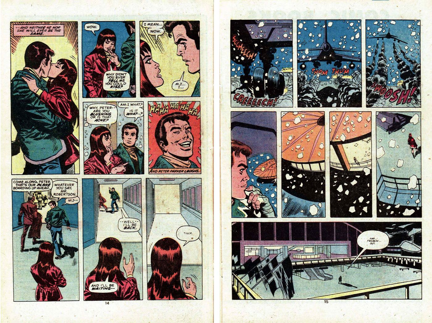 “The Amazing Spider-Man” 143 (primer beso de Peter Parker y Mary Jane, 1975), Gerry Conway y Ross Andru.