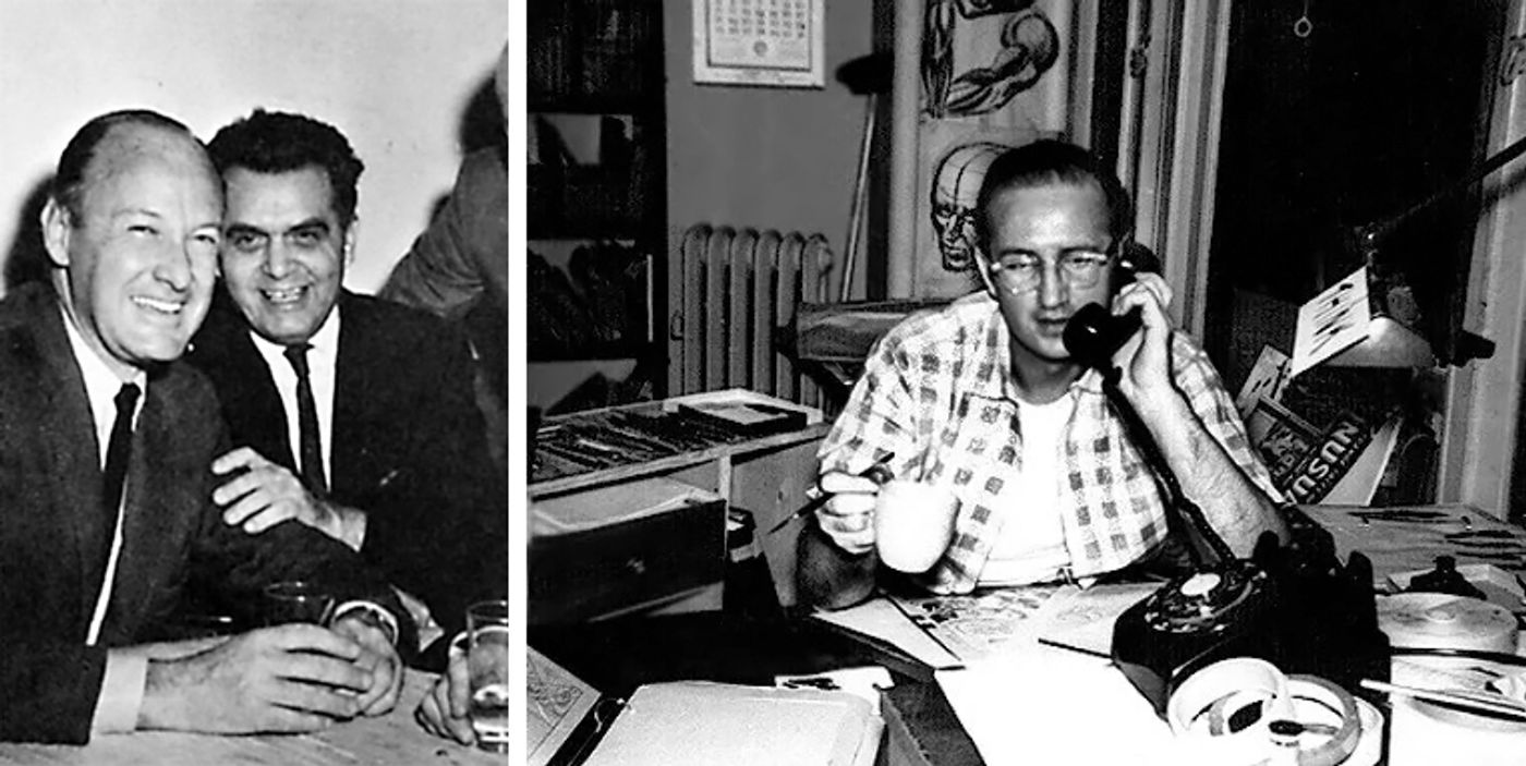 Stan Lee y Jack Kirby en 1964; Steve Ditko en su estudio, 1959.