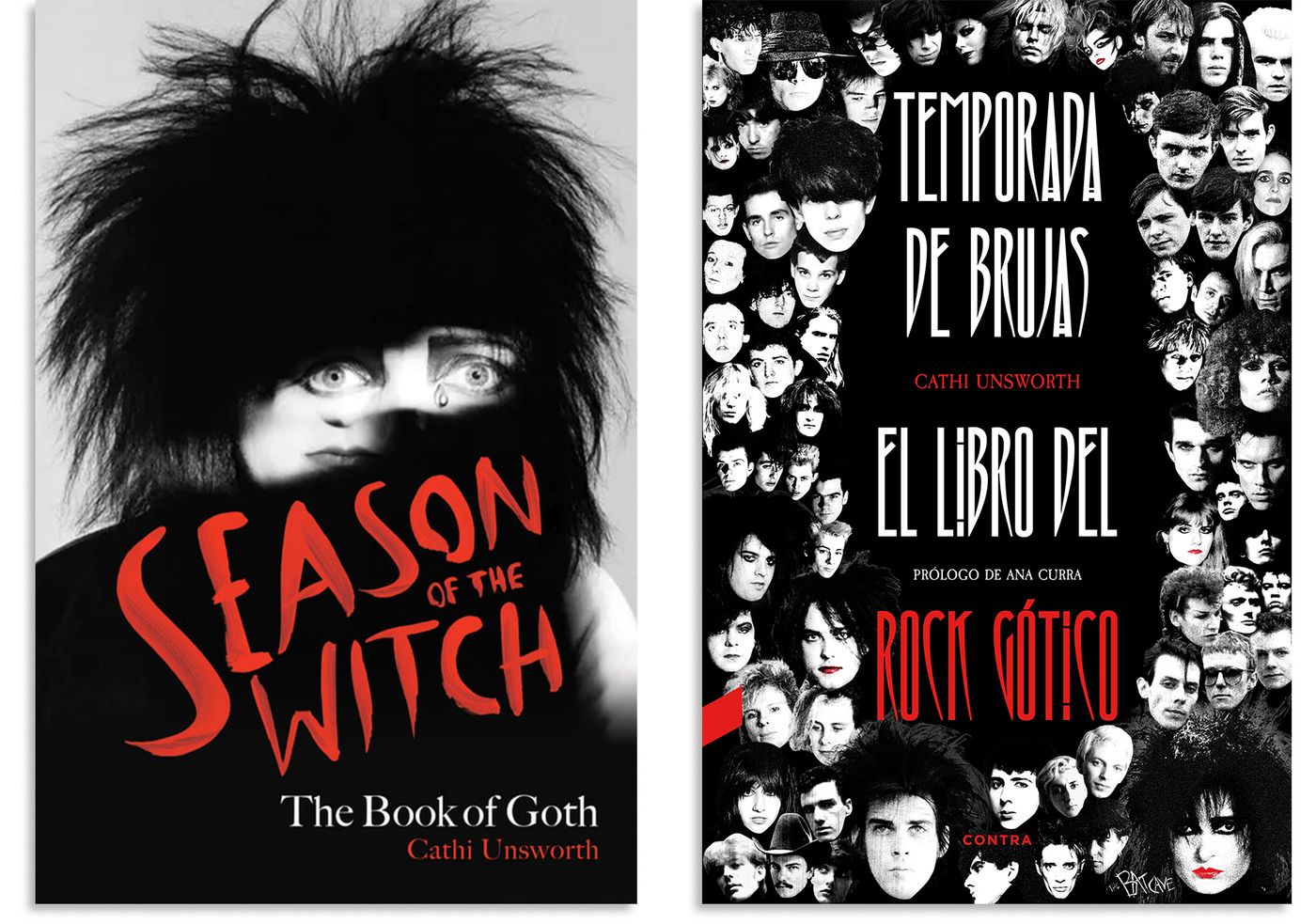 Las ediciones inglesa y española de “Temporada de brujas. El libro del rock gótico”.