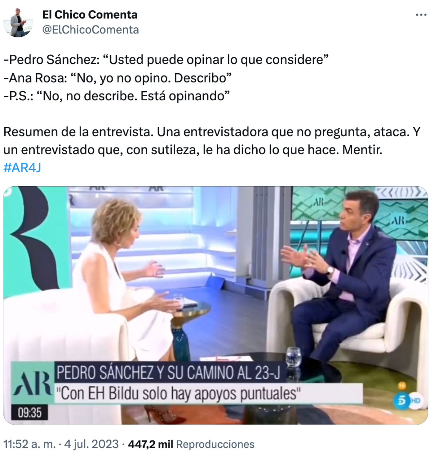 Clara-mente: AR no opina de que...<a href="https://twitter.com/ElChicoComenta/status/1676167026593734656" target="_blank"> Ver tuit </a>
