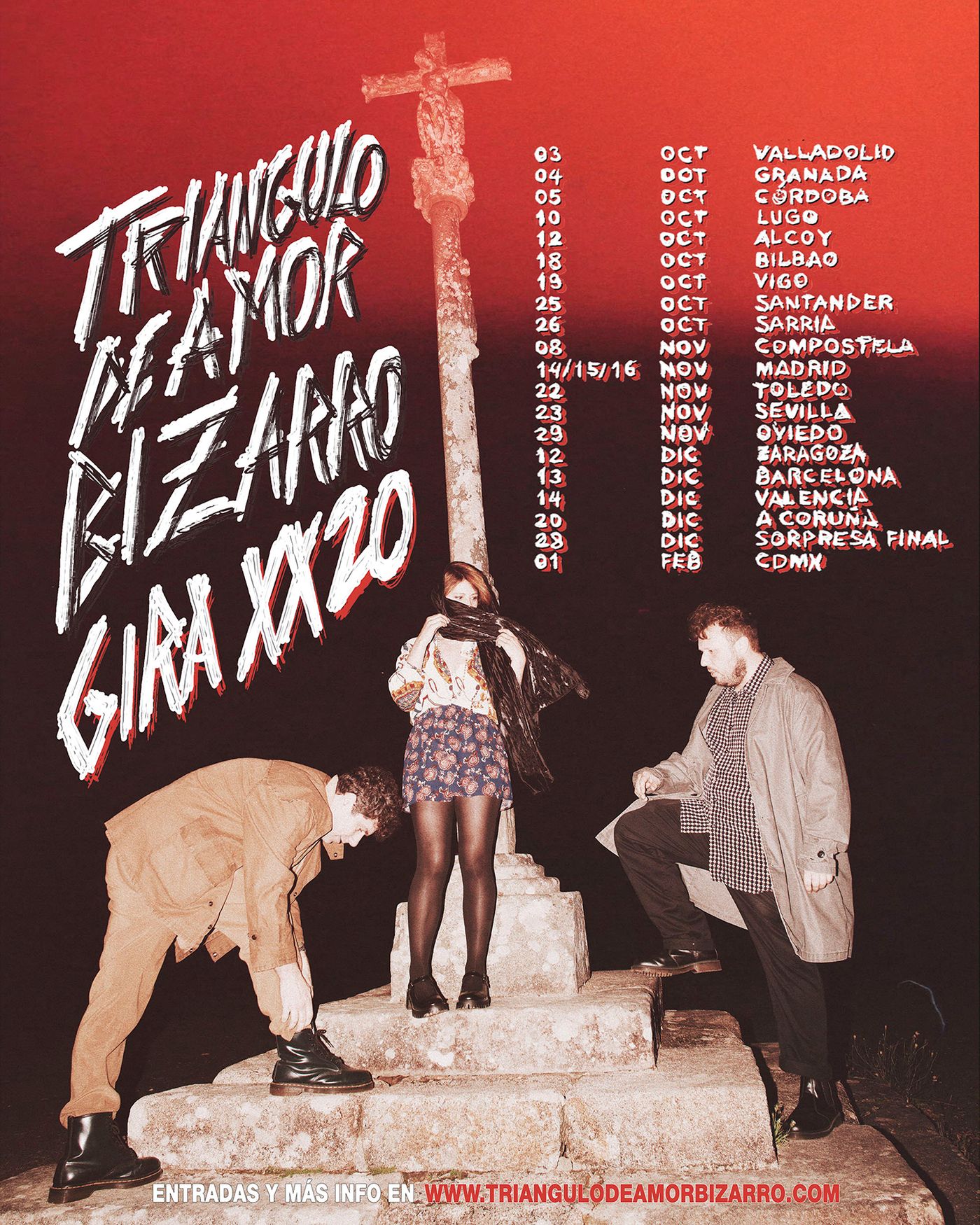 Cartel de la gira XX20 (donde falta una fecha: Sevilla, 21 de noviembre).