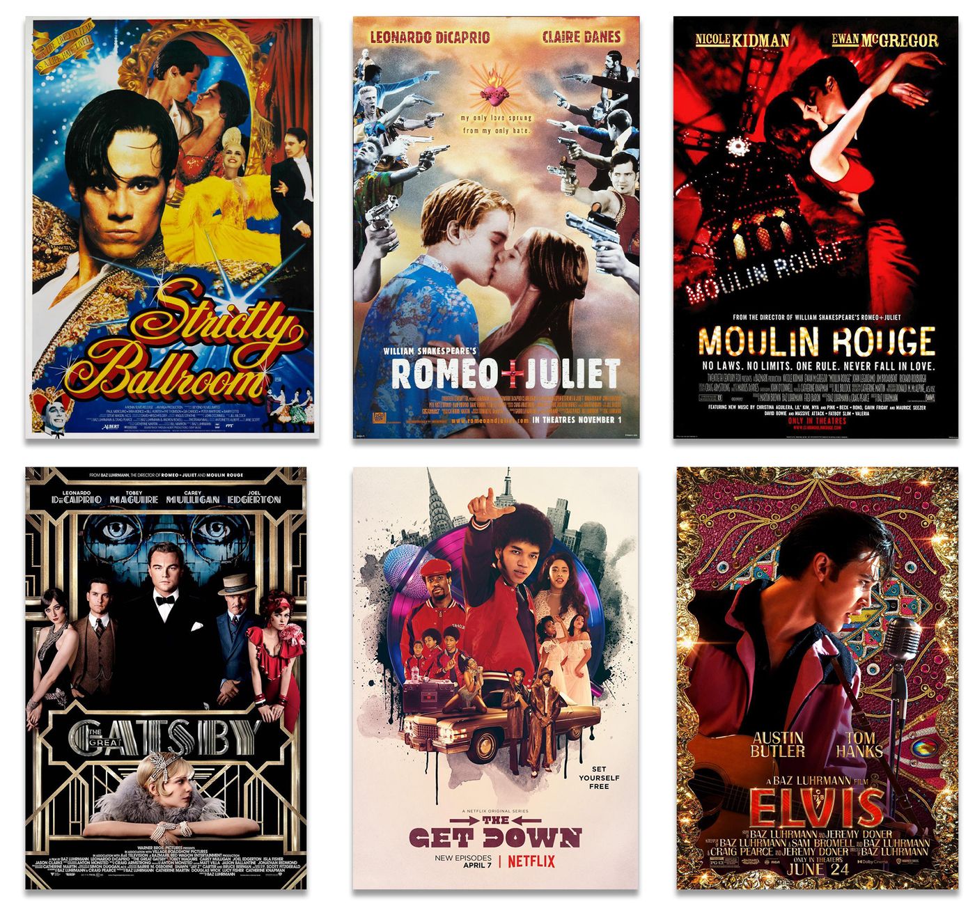  “El amor está en el aire” (1992), “Romeo + Julieta” (1996), “Moulin Rouge” (2001), “El gran Gatsby” (2013), “The Get Down” (2016) y “Elvis” (2022).