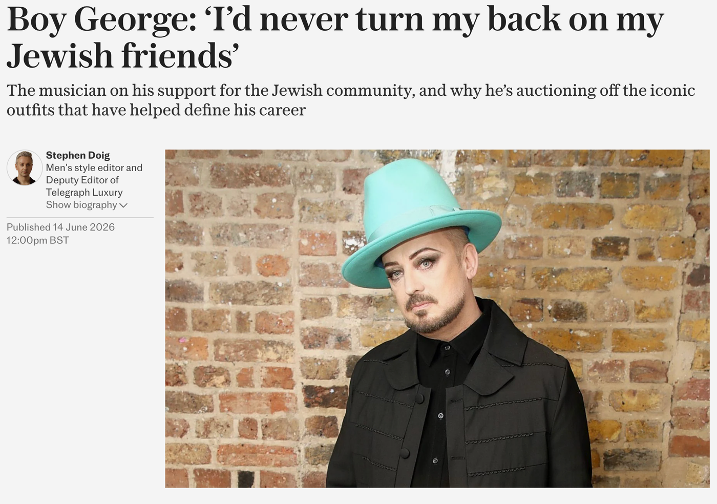 Amigos y enemigos. <a href="https://www.telegraph.co.uk/fashion/people/boy-george-id-never-turn-my-back-on-my-jewish-friends/" target="_blank"> Ver post </a>