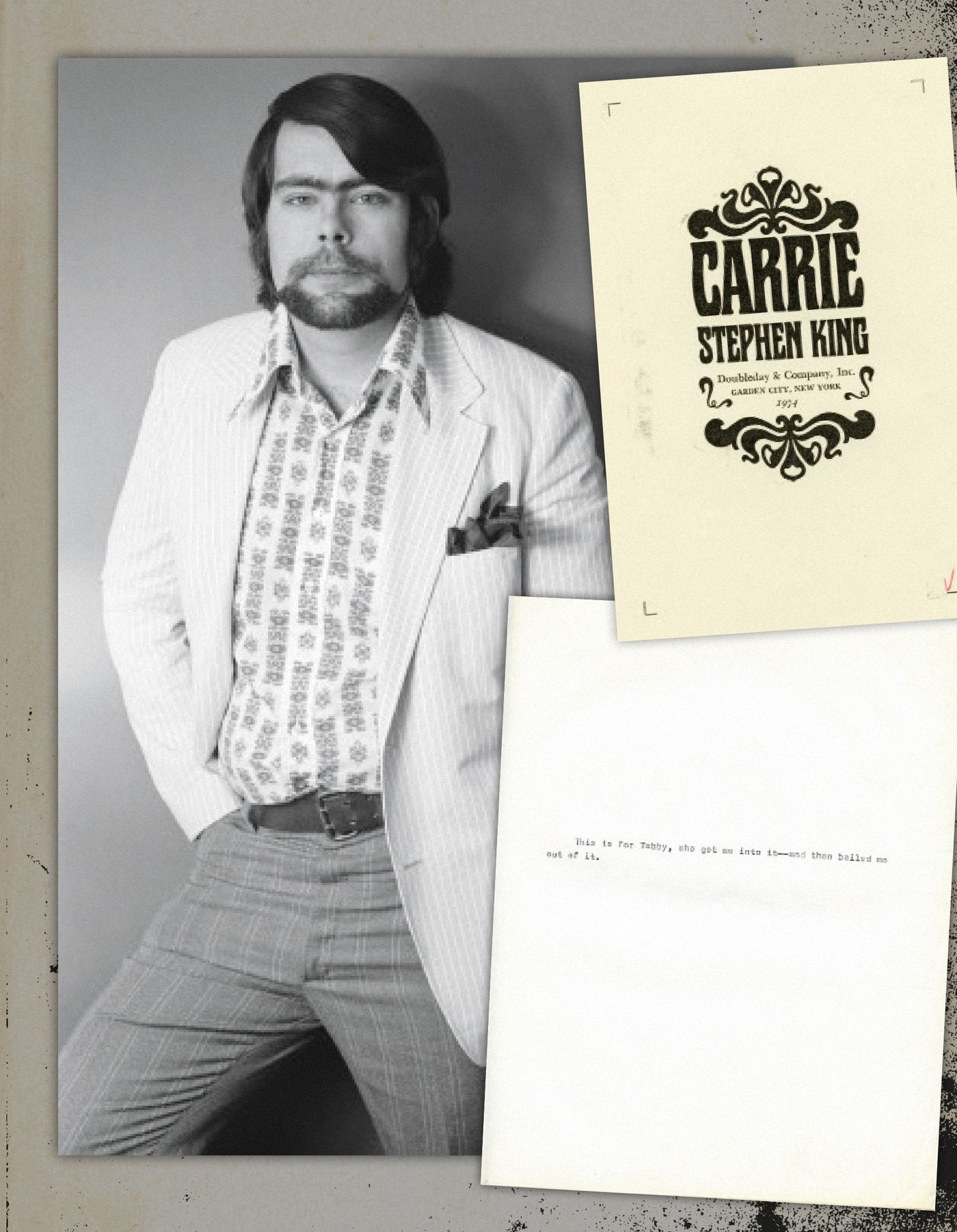 Página del libro de Bev Vincent con el primer folio original mecanografiado de “Carrie”.