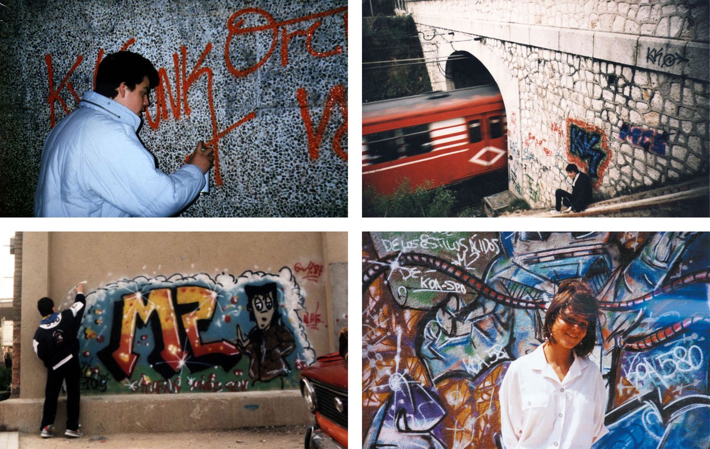 Kus Punk en 1985. Foto: Remebe / Kus Punk en las vías, 1986. Foto: Remebe / Graffiti de Mafia 2. Barcelona, 1987. Foto: Koa / Escritora Shy en 1988. Foto: Kapi