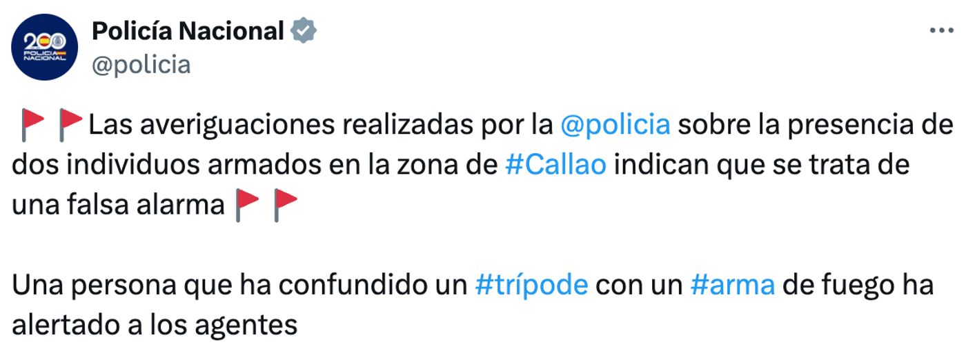 Falsa alarma.<a href="https://x.com/policia/status/1837507554819104785" target="_blank"> Ver tuit </a>