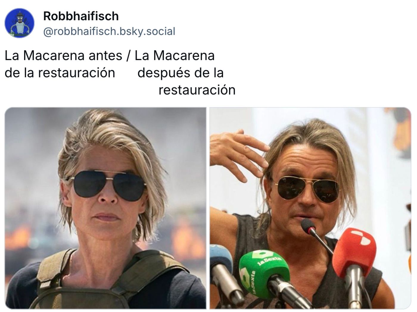 Linda Hamilton y Nacho Cano.<a href="https://bsky.app/profile/robbhaifisch.bsky.social/post/3ls5gc6dwck2e" target="_blank"> Ver post </a>