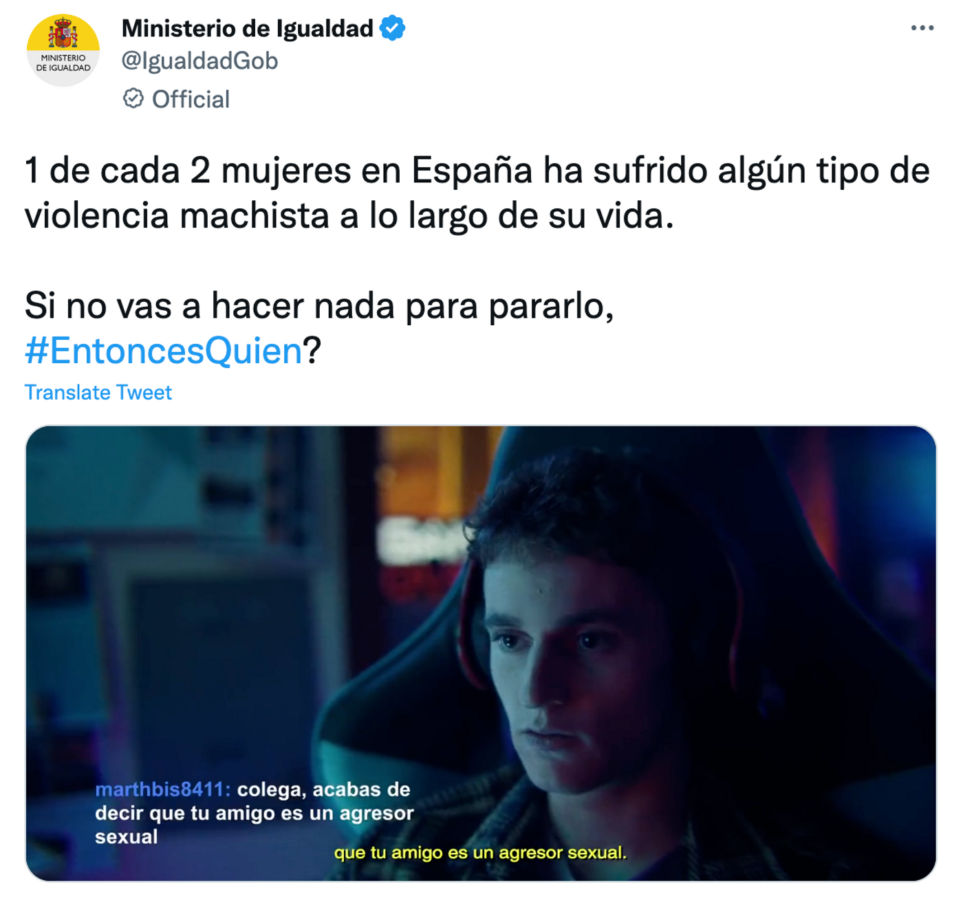 El Xokas. ¿Quién si no?<a href="https://twitter.com/IgualdadGob/status/1594677185792512000" target="_blank"> Ver tuit </a>