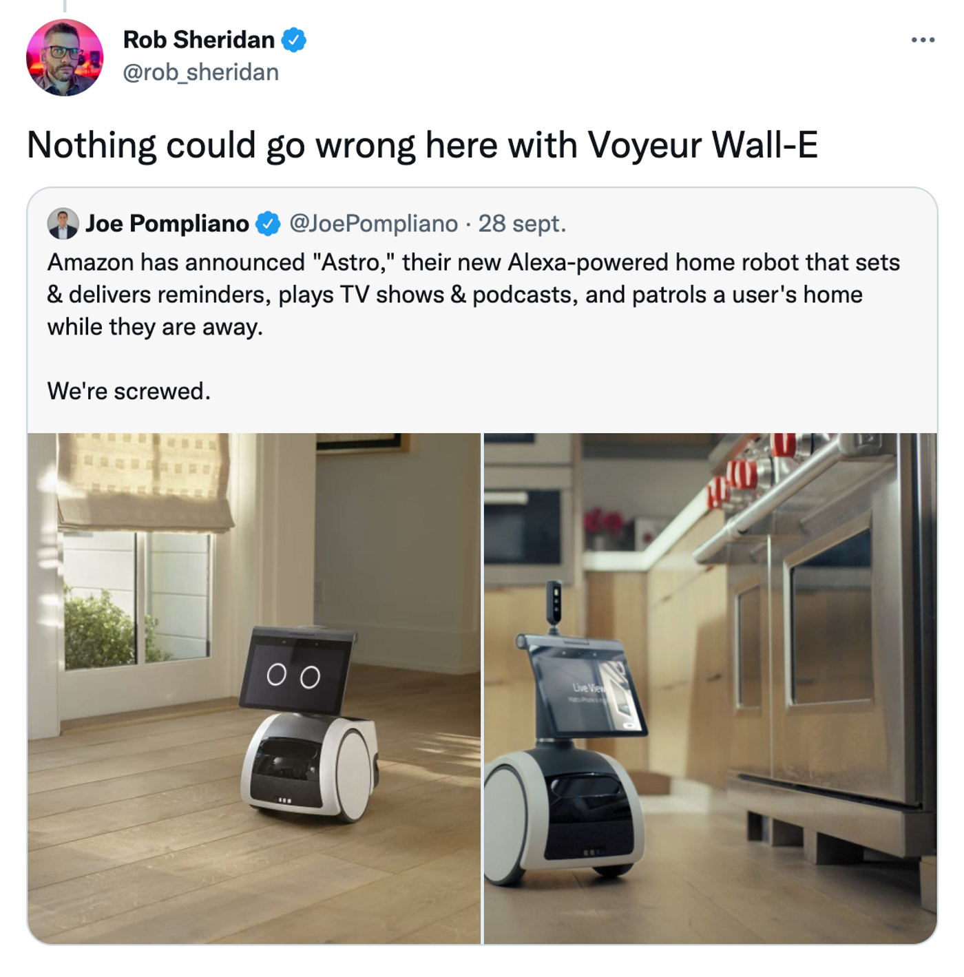  Astro, un Alexa con ruedas y ojos circulares. <a href="https://twitter.com/rob_sheridan/status/1442943305864544258" target="_blank"> Ver tuit </a>