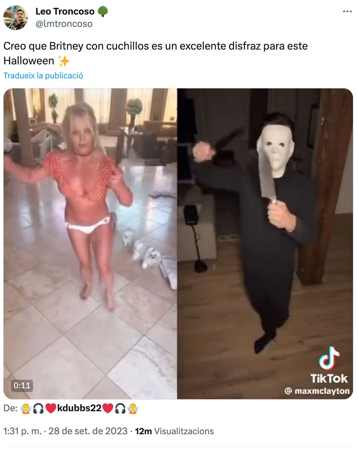 Inquietante: ella, pero quizá más él (pedazo de bailarín mimético) .<a href="https://twitter.com/lmtroncoso/status/1707357481200988635" target="_blank"> Ver tuit </a>