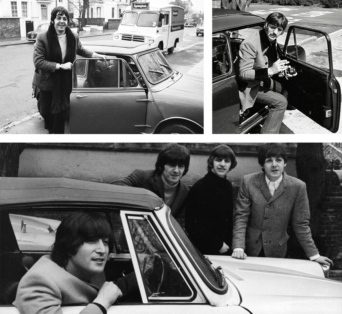 The Beatles con sus MINI personalizados.