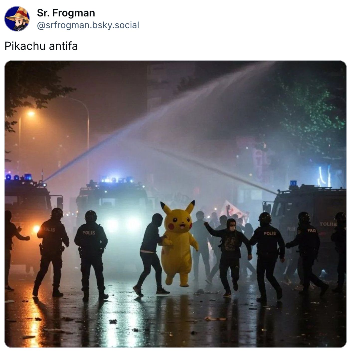 Pikachu contra el orden establecido.<a href="https://bsky.app/profile/srfrogman.bsky.social/post/3llgcwnvyks2w" target="_blank"> Ver post </a>