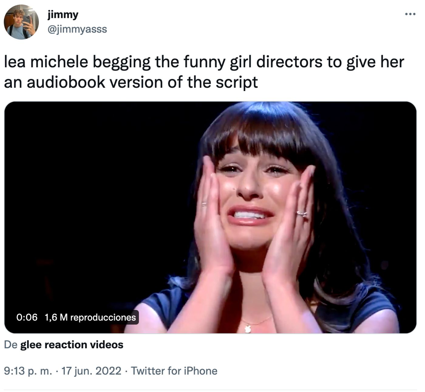 Lea Michelle, feliz.<a href="https://twitter.com/jimmyasss/status/1537875992668082176" target="_blank"> Ver tuit </a>