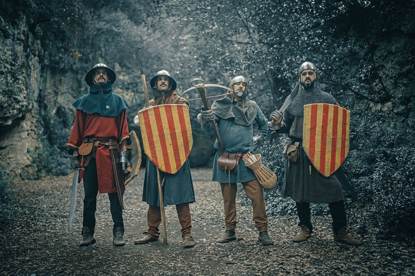 Guerreros del medievo: Adri Bertran, Marc Anguela, Javier Dorado y Quim Mas. Foto: Alberto Cano