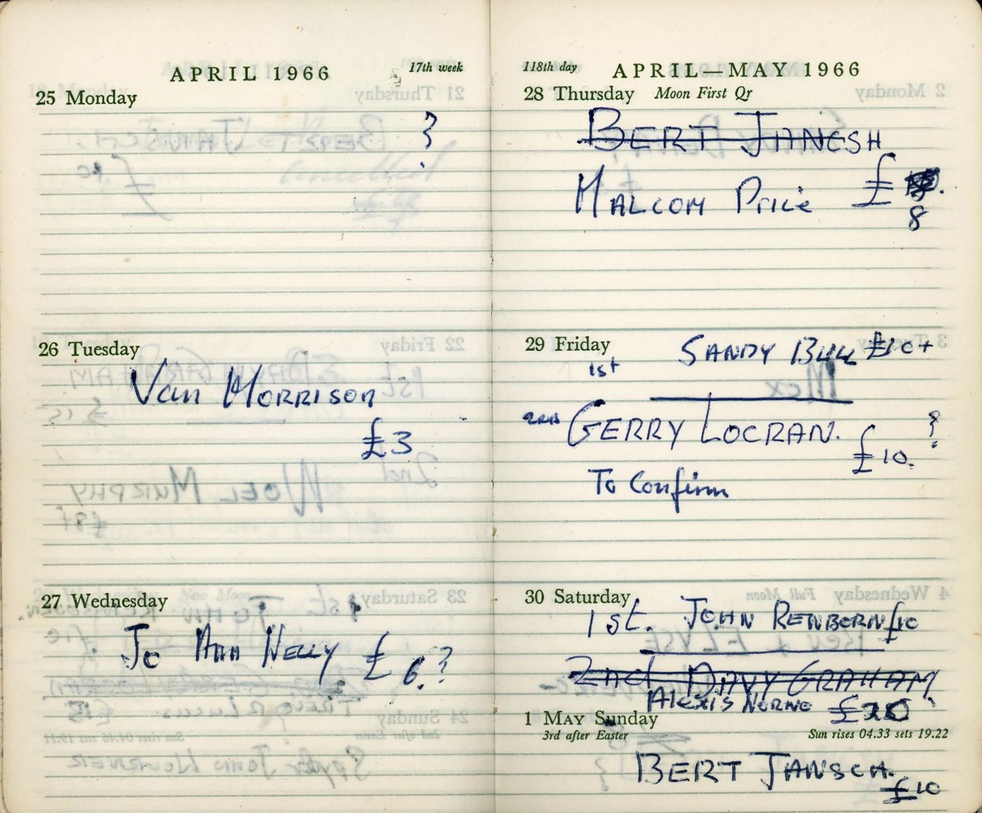 Agenda de Andy Matheou en abril-mayo 1966. Foto: Diana Matheou / Les Cousins Archive
