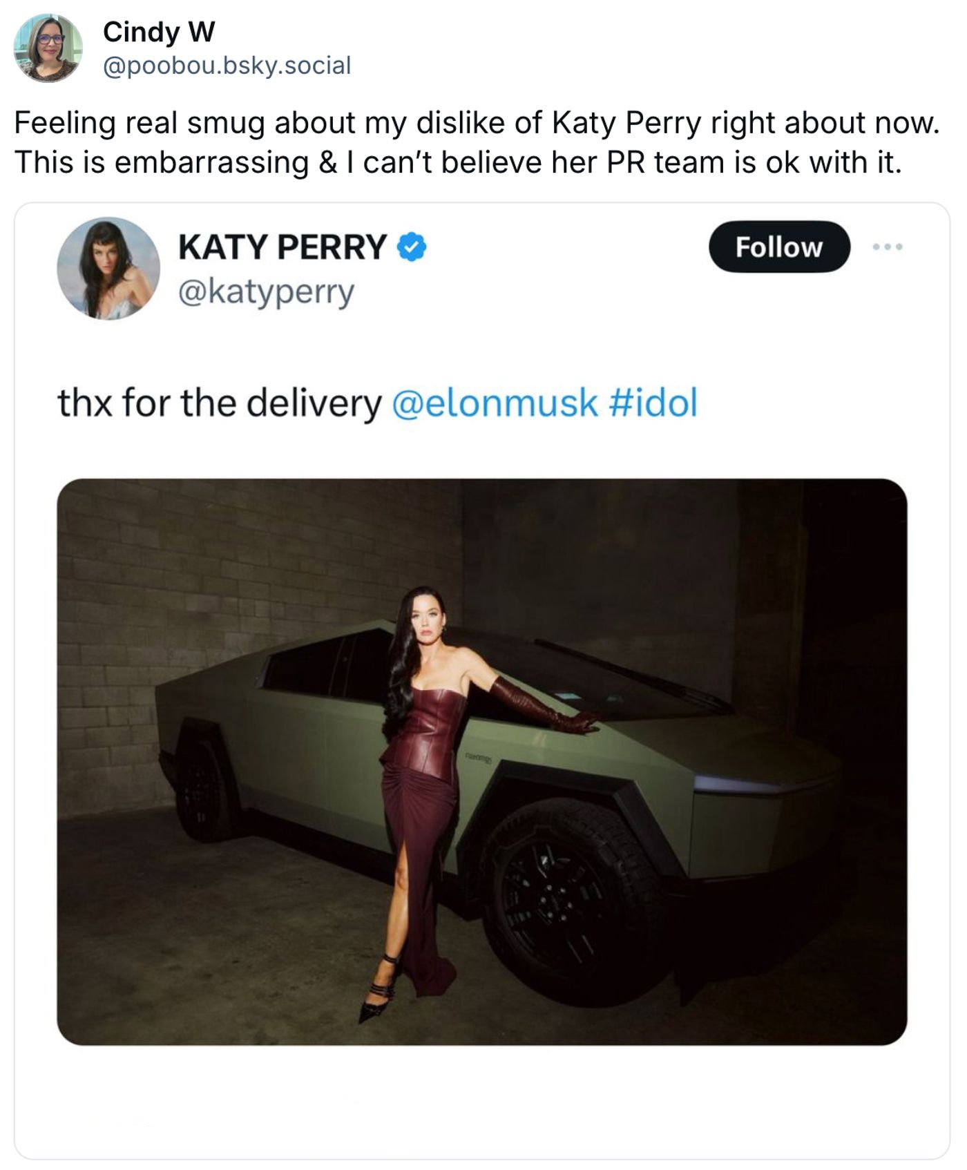 Katy Perry, tocada y hundida.<a href="https://bsky.app/profile/poobou.bsky.social/post/3kqt2kjl37523" target="_blank"> Ver post </a>