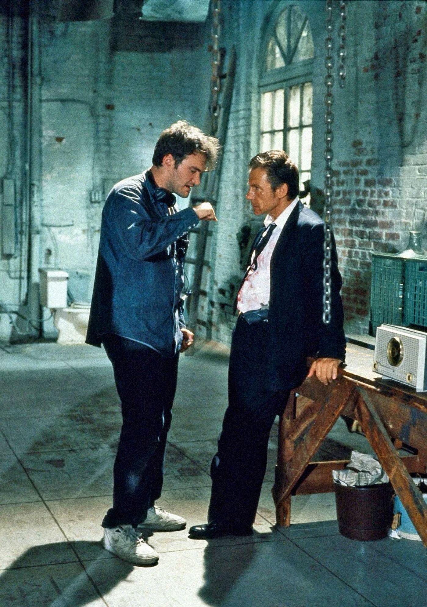 Tarantino, en el rodaje, con Harvey Keitel.