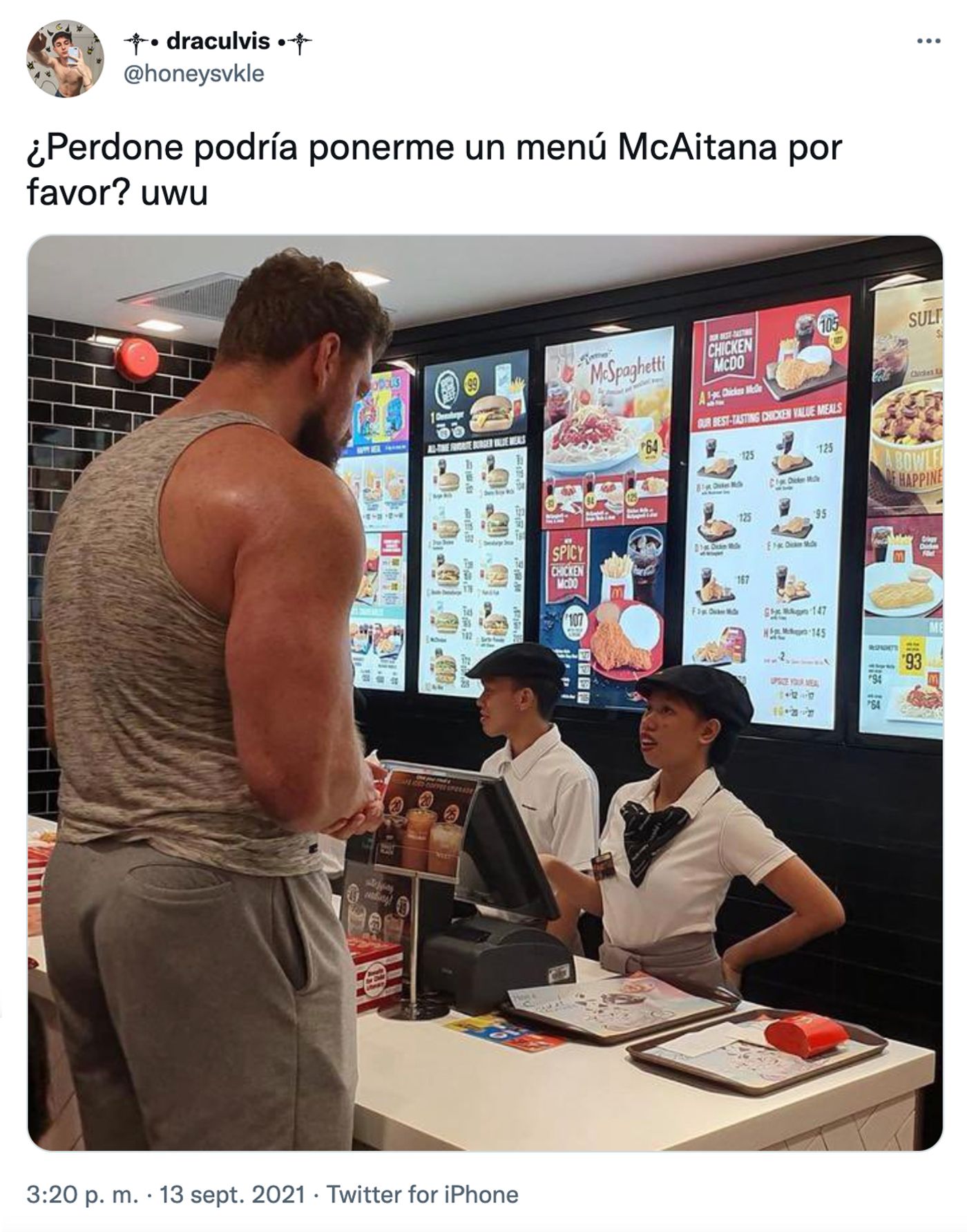 El menú de McDonald’s de la celíaca Aitana. <a href="https://twitter.com/honeysvkle/status/1437405847693443081" target="_blank"> Ver tuit </a>