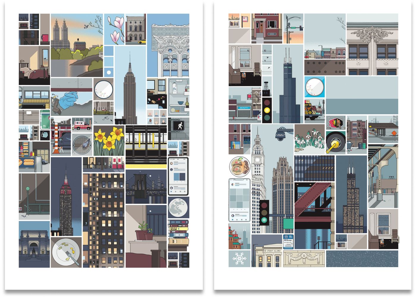 Portada ‘New Yorker’ (2020) vs. versión de la misma portada en Chicago.