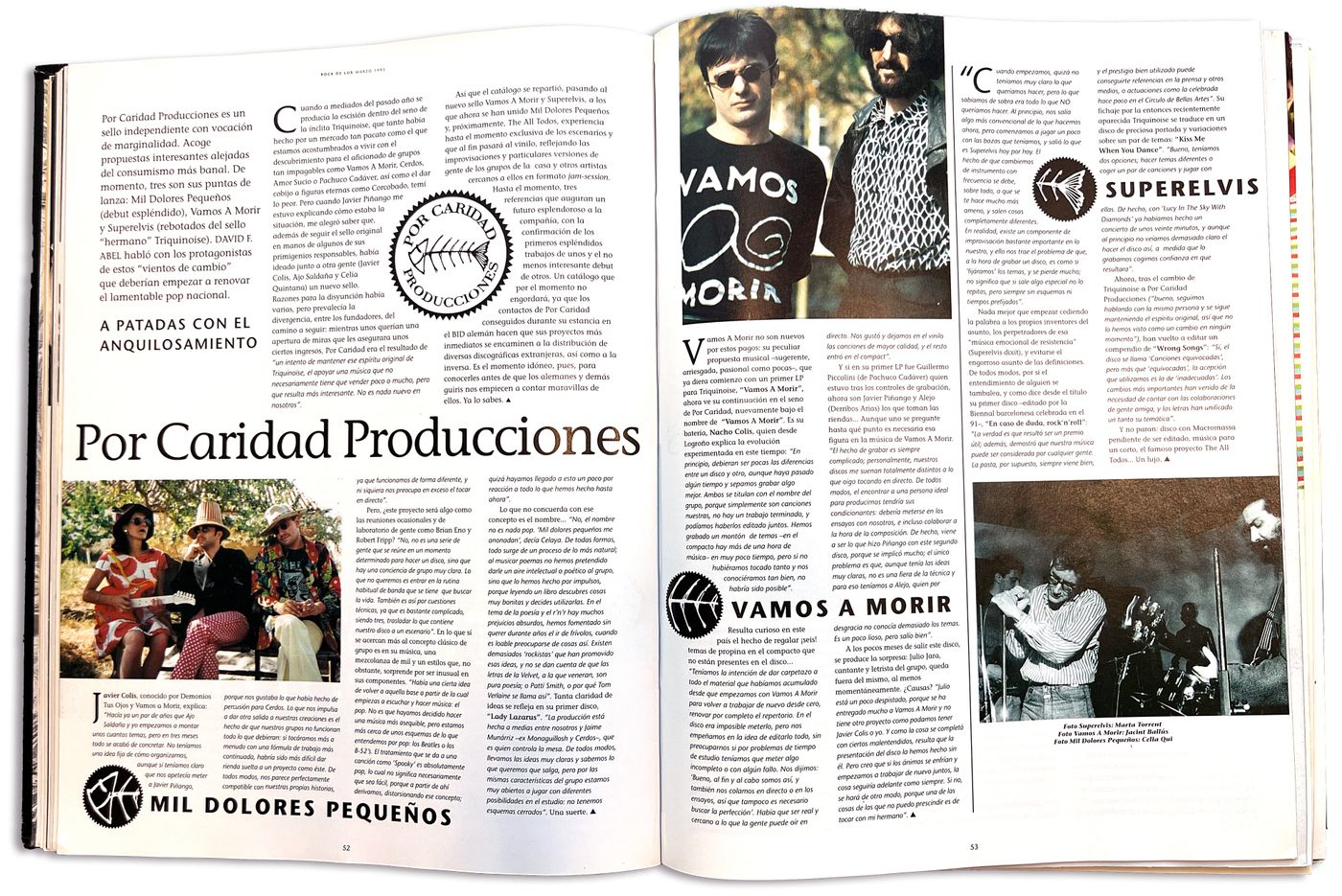 Em el Rockdelux 95 (marzo 1993), informe sobre el sello Por Caridad Producciones. PIñango, a la derecha en la página de la izquierda.