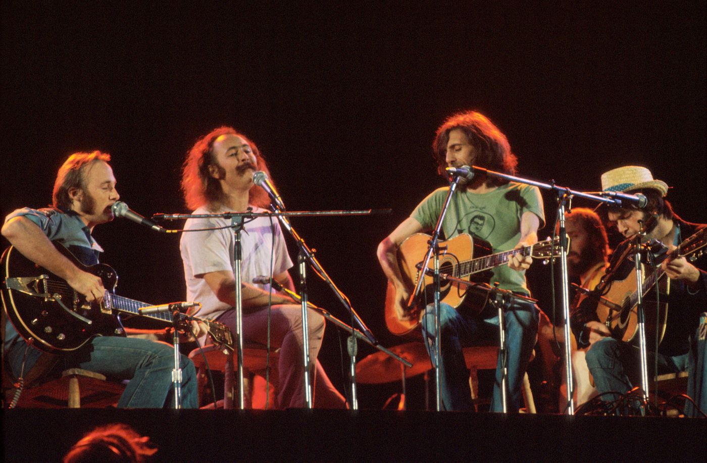  Stephen Stills, David Crosby, Graham Nash y Neil Young: CSNY, en 1974. Foto: Michael Putland (Getty Images)