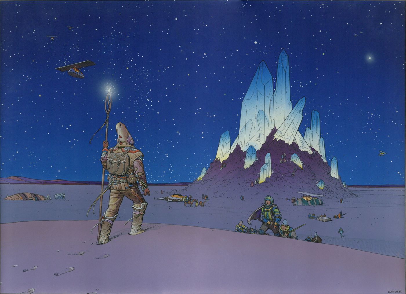 Jean Giraud, Moebius: “Le cristal majeur”, 1985. Tinta china y acrílico sobre papel.