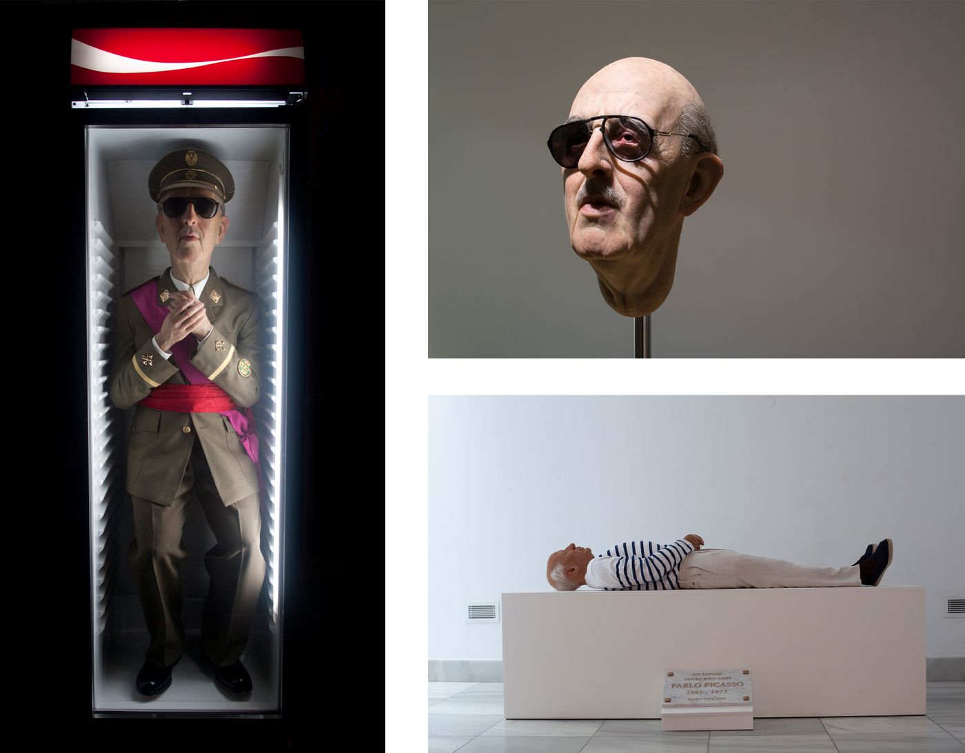“Always Franco” (2012). Cortesía del artista y de la galería ADN. Foto: Carlos Díez-Gil  / “Punching Franco” (2013) y “Aquí murió Picasso” (2017). Cortesía del artista.