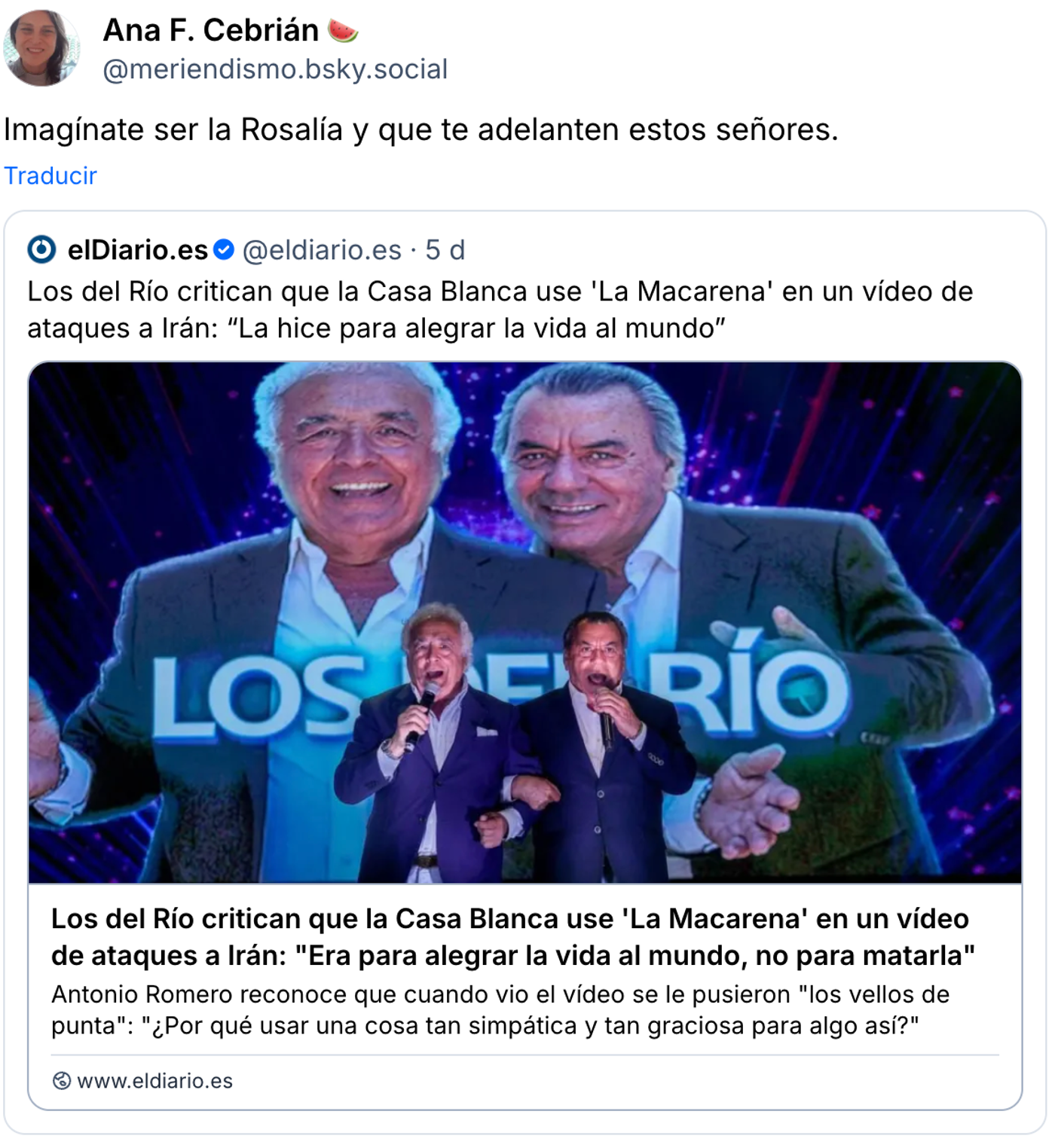 Los del Río contra Trump. <a href="https://bsky.app/profile/meriendismo.bsky.social/post/3mgg42qxrkk2a" target="_blank"> Ver post </a>