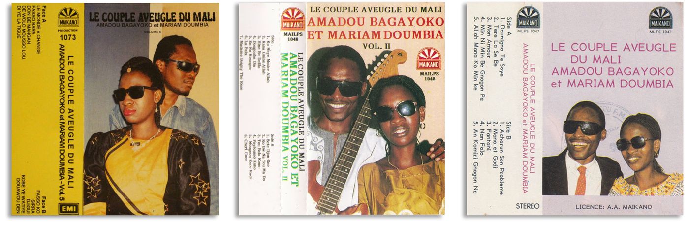 Amadou Bagayoko y Mariam Doumbia: casettes anunciándose como “La pareja ciega de Malí”.