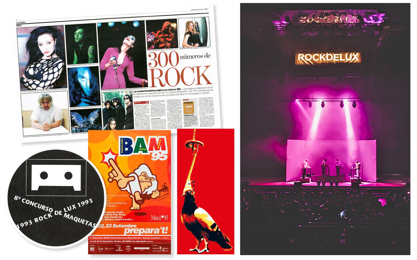 RDL #300 (2011): homenaje fotográfico con la historia en imágenes de Rockdelux en ‘ADN’. / Concurso de maquetas 1993: el mítico donde llegaron a la final Eat Meat, Los Planetas (segundo premio), Soul Mondo y Australian Blonde. / Carteles BAM: imágenes del festival BAM. Entre 1995 y 1999, dirigido artísticamente por Rockdelux. / Escenario Rockdelux en el Primavera Sound: en el Auditorio del Fòrum.