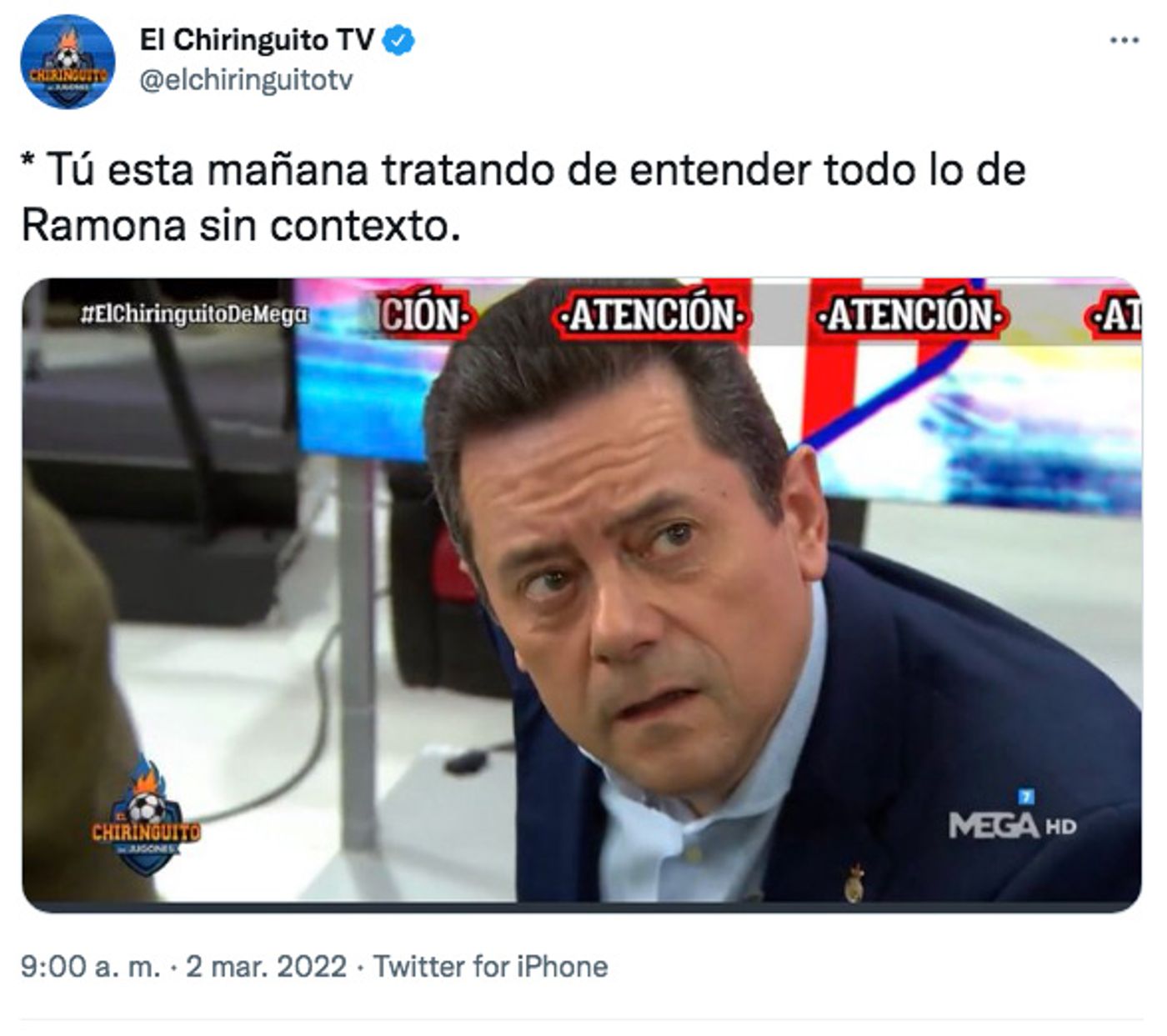 Roncero como modelo. <a href="https://twitter.com/elchiringuitotv/status/1498931289612853248" target="_blank"> Ver tuit </a>