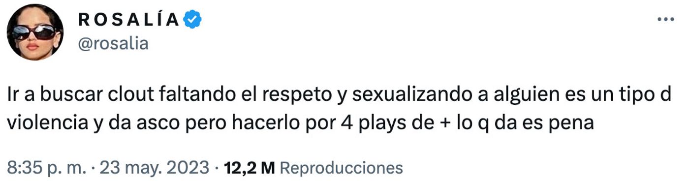 Estrella en el ojo del huracán.<a href="https://twitter.com/rosalia/status/1661078527393902592" target="_blank"> Ver tuit </a>
