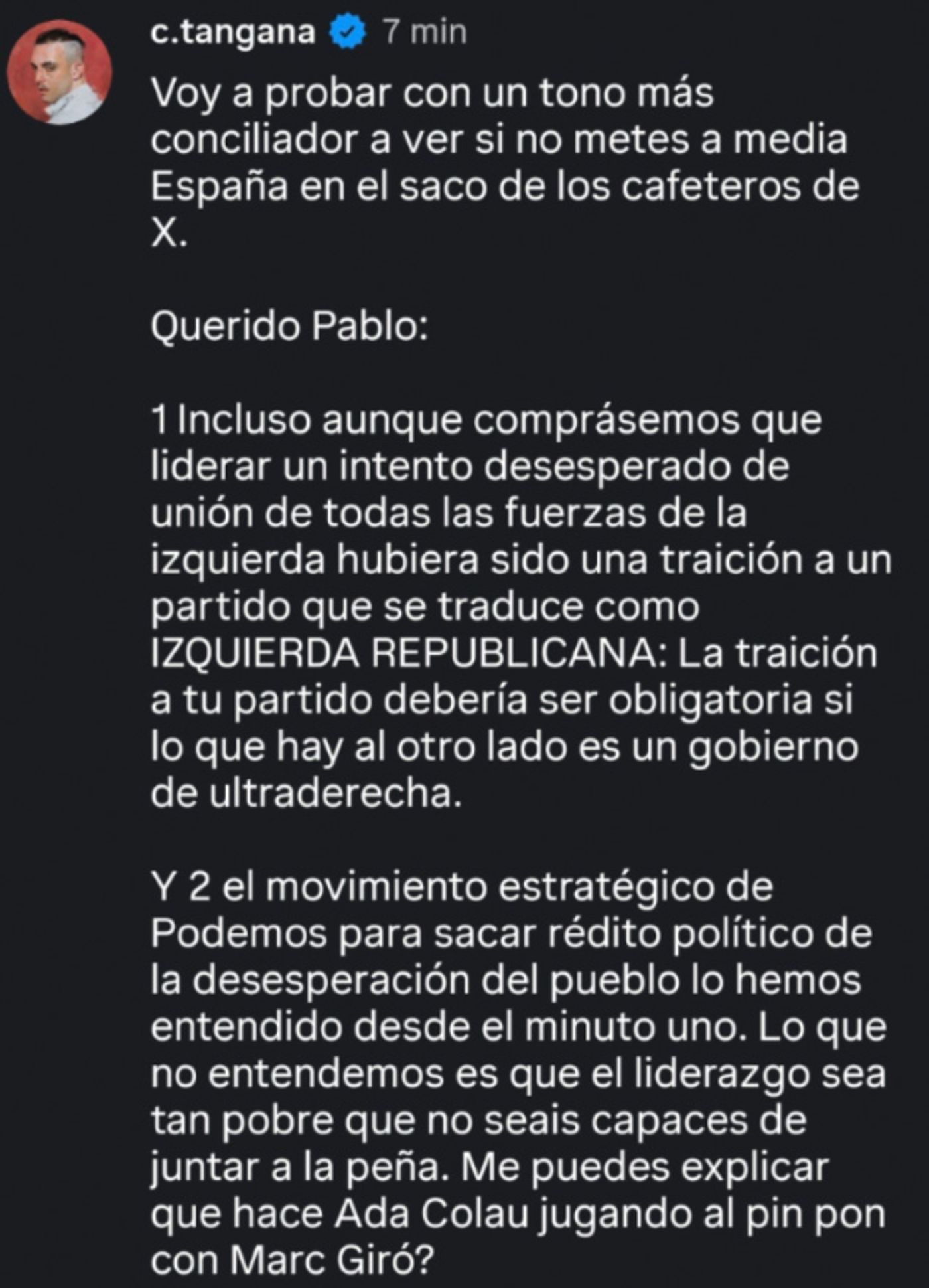 El Madrileño versus Pablo Podemos: tangana a la izquierda.