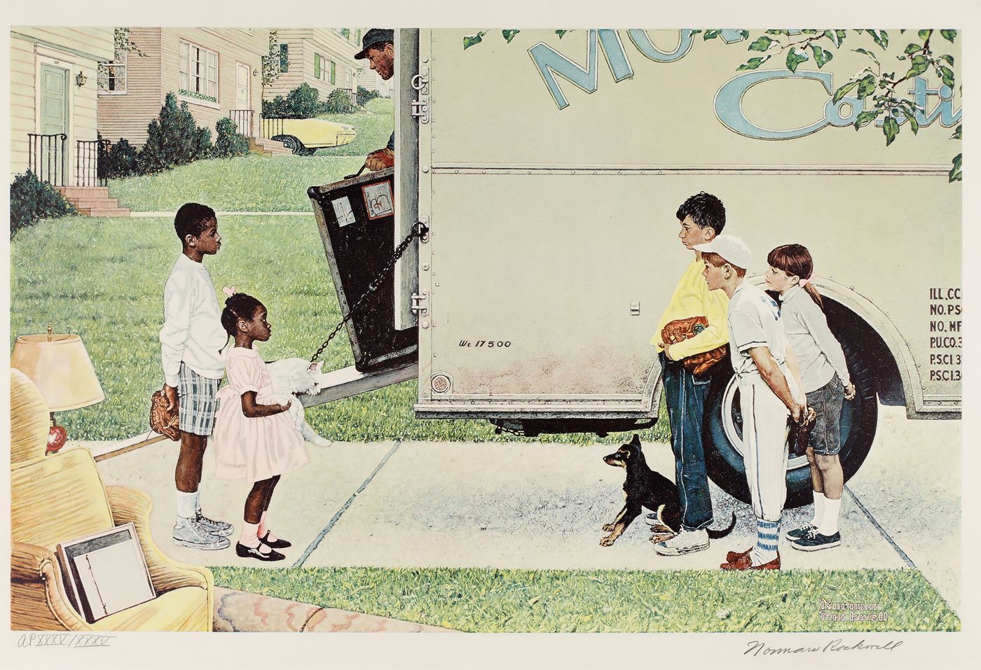 Norman Rockwell: “New Kids In The Neighborhood” (1967; litografía). Norman Rockwell Museum Collection.