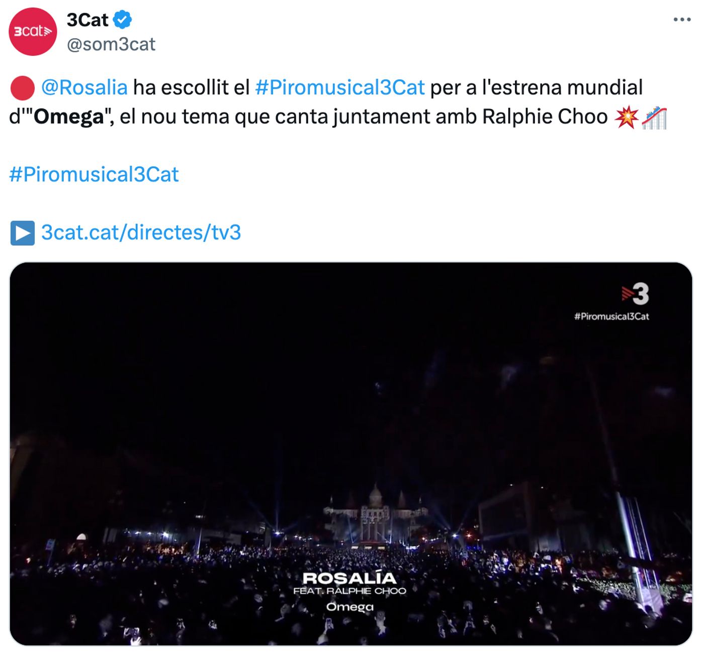 Estreno oficial de la canción “Omega” en Barcelona.<a href="https://x.com/som3cat/status/1838672765446144179" target="_blank"> Ver tuit </a>