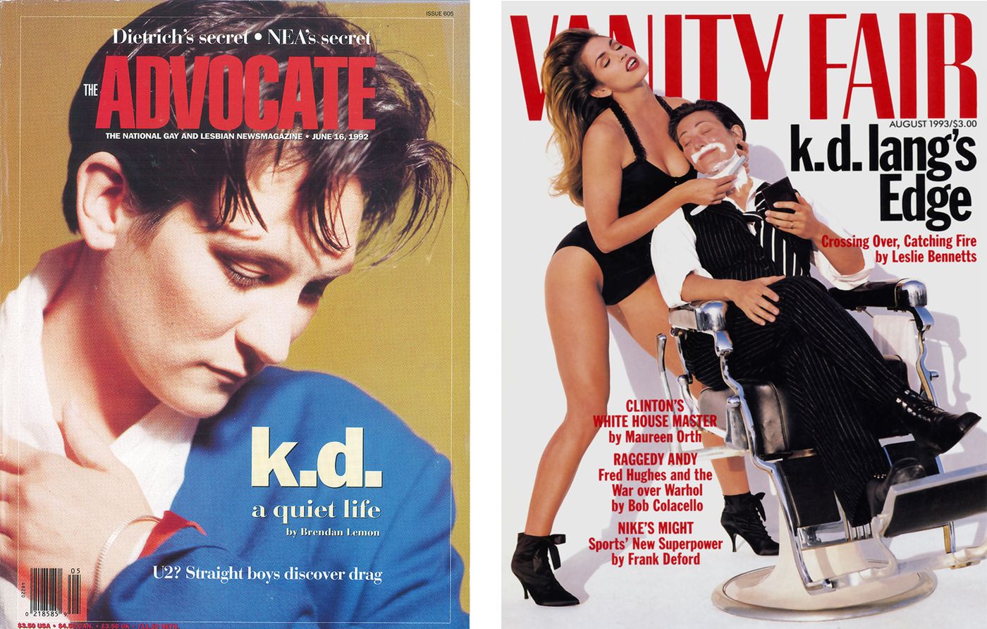k.d. lang reinando en las portadas de 'The Advocate' y 'Vanity Fair'.