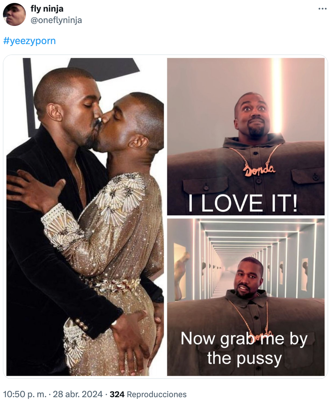 Kanye West, amor por sí mismo. <a href="https://twitter.com/oneflyninja/status/1784686717036843209" target="_blank"> Ver tuit </a>