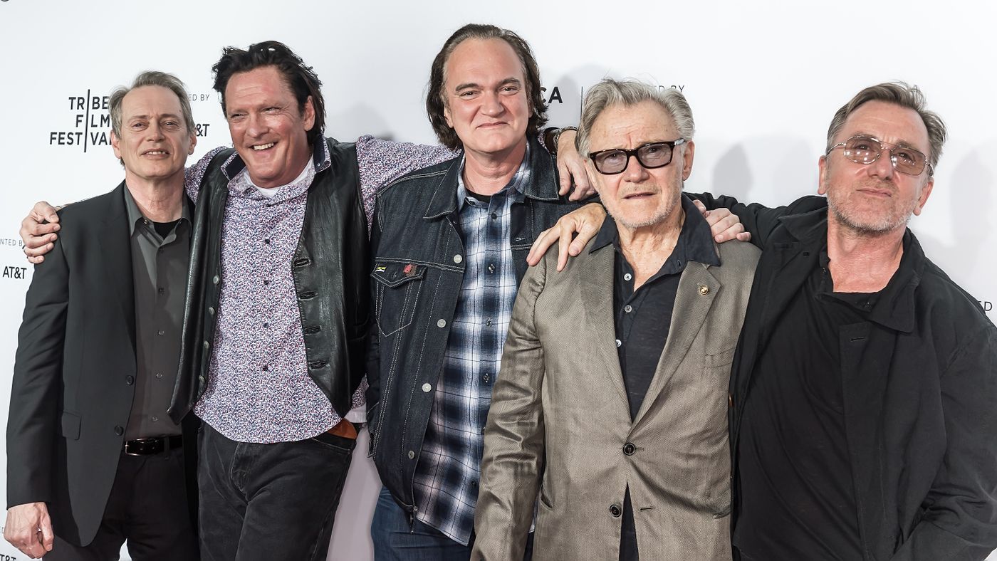 28 de abril de 2017: Steve Buscemi, Michael Madsen, Quentin Tarantino, Harvey Keitel y Tim Roth celebran el 25º aniversario de “Reservoir Dogs” en el Tribeca Film Festival, en Nueva York. Foto: Gilbert Carrasquillo / FilmMagic (Getty Images)