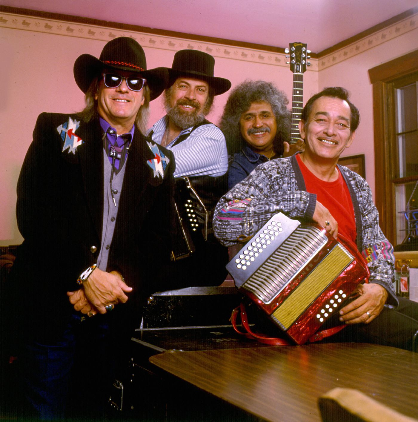 Doug Sahm, Augie Meyers, Freddy Fender y Flaco Jiménez fueron los Texas Tornados. Foto: Paul Natkin (Getty Images)