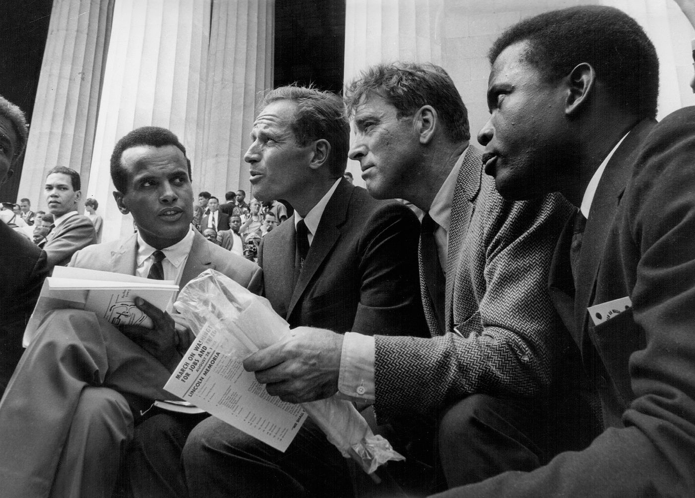 Harry Belafonte con Charlton Heston, Burt Lancaster y Sidney Poitier en la manifestación “Jobs And Freedom” (Washington DC, 28 de agosto de 1963). Foto: Express / Archive Photos (Getty Images)
